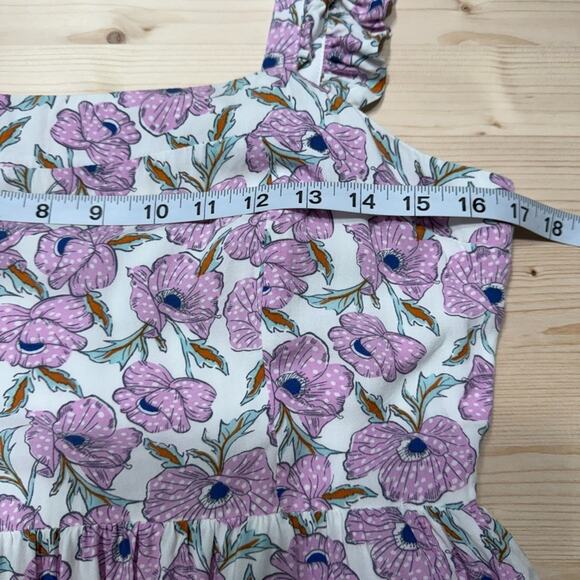 Haute Hippie Dress Womens M White Purple Floral Tiered Midi Smocked Cottage Boho - Picture 12 of 16